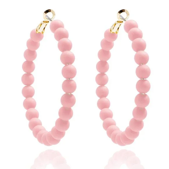 🌸 Spring Matte Pastel Beaded Hoop Earrings - Choose Lavender or Rose! 🌸 - Picture 2 of 4